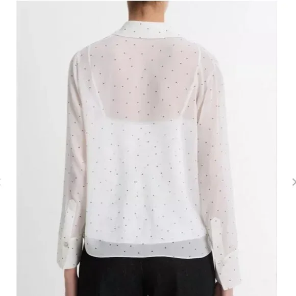 NWT Vince Sheer Dot-Print Silk Lined Blouse with matching camisole - Picture 2 of 7